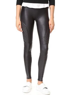 Spanx Faux Leather Black Moto Leggings - Women Small